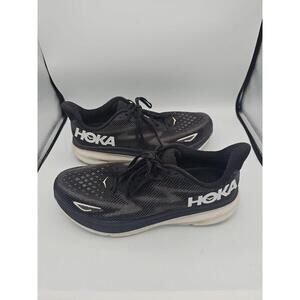 Hoka One  Clifton 9 Black White Lace-up Cushioned Sole Trainers Size 12.5